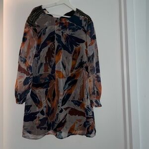 Matthew Williamson Orange and Blue Long Sleeve a line dress size 4 mini